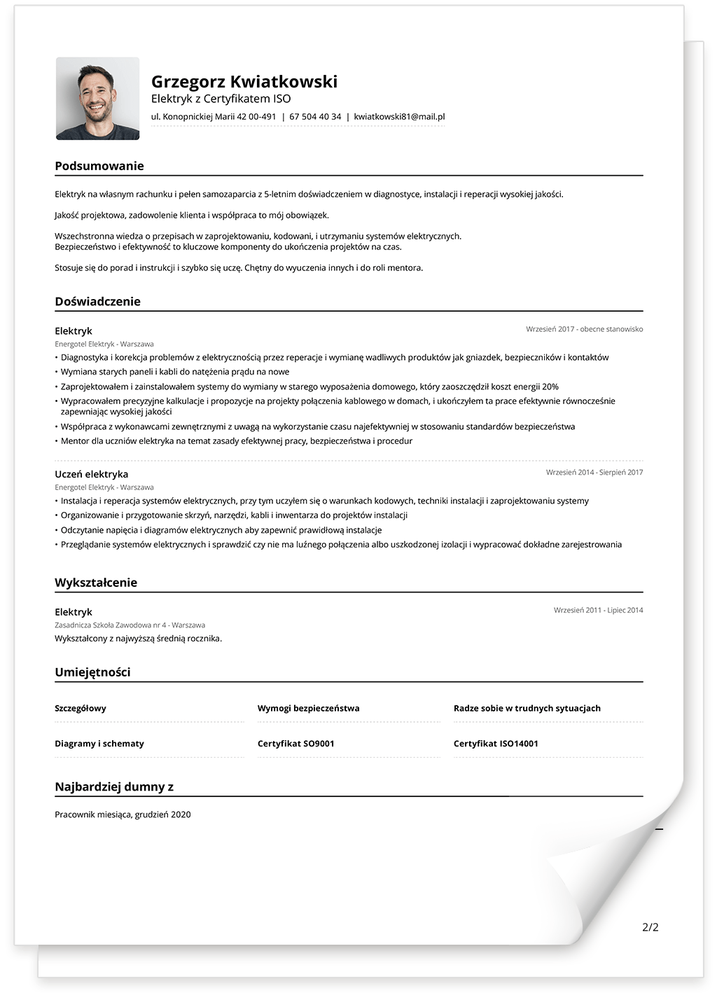 Tradycyjny szablon CV